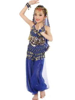 La danse du ventre Costume Kids bleu en mousseline de soie sans manches Déguisements Halloween