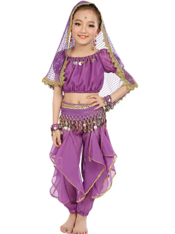 La danse du ventre Costume Kids jaune indien Bollywood en mousseline de soie Costumes de danse Déguisements Halloween