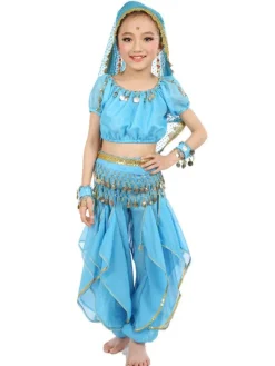 La danse du ventre Costume Kids jaune indien Bollywood en mousseline de soie  Costumes de danse Déguisements Halloween