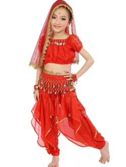 La danse du ventre Costume Kids jaune indien Bollywood en mousseline de soie Costumes de danse Déguisements Halloween