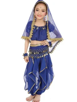 La danse du ventre Costume Kids jaune indien Bollywood en mousseline de soie Costumes de danse Déguisements Halloween