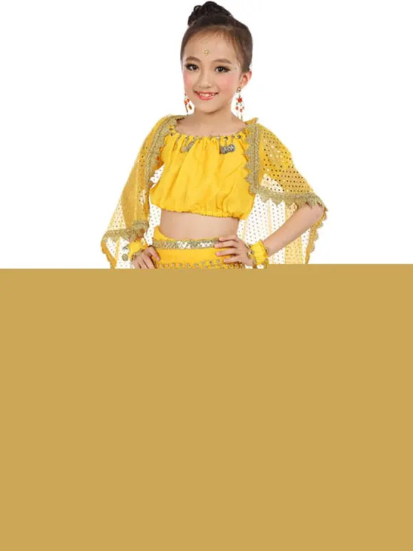 La danse du ventre Costume Kids jaune indien Bollywood en mousseline de soie Costumes de danse Déguisements Halloween