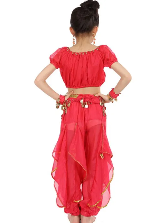 La danse du ventre Costume Kids jaune indien Bollywood en mousseline de soie Costumes de danse Déguisements Halloween