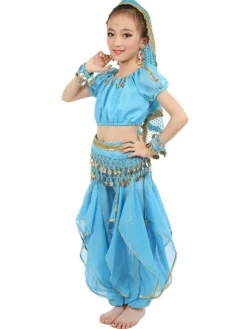 La danse du ventre Costume Kids jaune indien Bollywood en mousseline de soie Costumes de danse Déguisements Halloween
