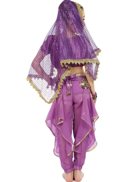 La danse du ventre Costume Kids jaune indien Bollywood en mousseline de soie Costumes de danse Déguisements Halloween