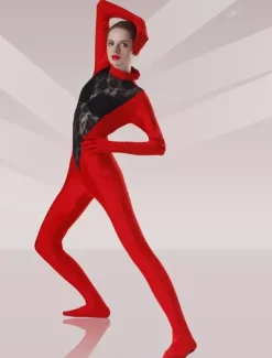 Le Rouge Et Le Noir Dentelle Lycra Zentai Catsuit