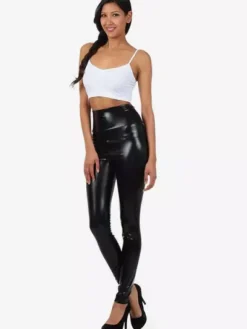 Leggings noir brillant métallisé Skinny Pants pour femmes Déguisements Halloween