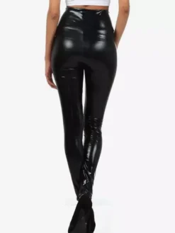 Leggings noir brillant métallisé Skinny Pants pour femmes Déguisements Halloween