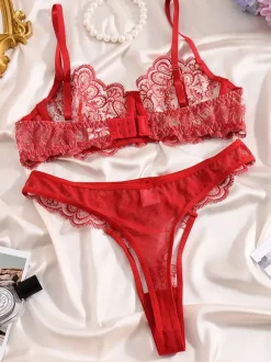 Linge de Mariée Ensemble soutien-gorge et culotte en dentelle blanche transparente pour mariée