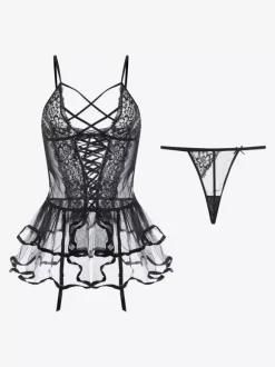 Linge de Mariée Ensembles Soutien-Gorge Culotte Blanc À Lacets Transparent 2 Pièces Lingerie Sexy Adulte