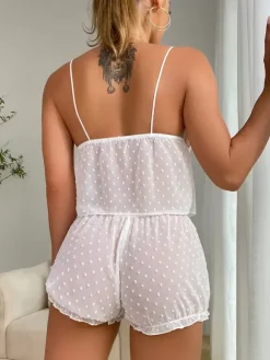 Linge de Mariée Ensembles de pyjama de nuit Lingerie décontractée blanche transparente quotidienne