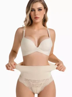 Linge de Mariée Gaine gainante taille haute en dentelle pour femme effet ventre plat et fesses galbées body string grande taille