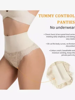 Linge de Mariée Gaine gainante taille haute en dentelle pour femme effet ventre plat et fesses galbées body string grande taille