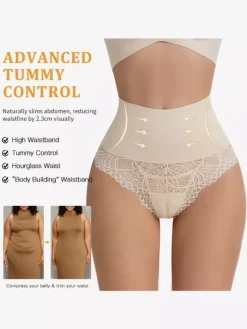 Linge de Mariée Gaine gainante taille haute en dentelle pour femme effet ventre plat et fesses galbées body string grande taille