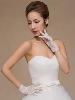 Linge de Mariée Gants courts de mariage pour femmes en dentelle rose clair pour fête