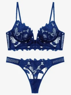 Linge de Mariée Lingerie De Mariée Femmes Soutien-gorge Culotte Ensemble Sous-vêtements 2 Pièces En Dentelle