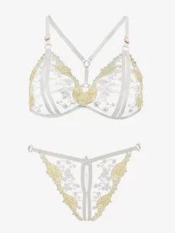 Linge de Mariée Lingerie Fendue Ensemble soutien-gorge et culotte ouverts à l'entrejambe lingerie sexy 2 pièces en blocs de couleurs brodés noirs