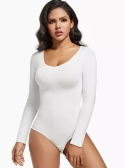 Linge de Mariée Lingerie sculptante marron café manches longues body gainant sans coutures gaine amincissante grande taille contrôle du ventre sous-vêtements sculptants