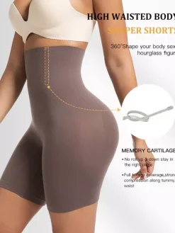Linge de Mariée Short gainant taille haute post-partum grande taille effet ventre plat et fessier ceinture amincissante jambes carrées