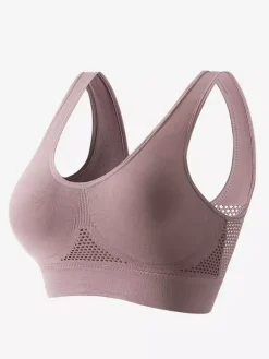 Linge de Mariée Soutien-gorge de yoga dos nu fin sans rembourrage et armatures effet push-up grande taille crop top sexy en maille pour le sport