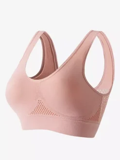 Linge de Mariée Soutien-gorge de yoga dos nu fin sans rembourrage et armatures effet push-up grande taille crop top sexy en maille pour le sport
