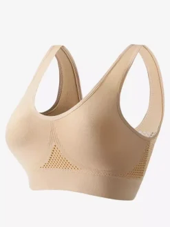 Linge de Mariée Soutien-gorge de yoga dos nu fin sans rembourrage et armatures effet push-up grande taille crop top sexy en maille pour le sport