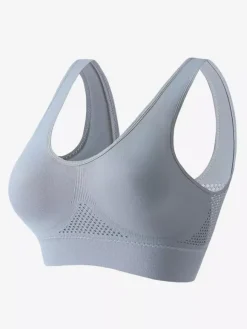Linge de Mariée Soutien-gorge de yoga dos nu fin sans rembourrage et armatures effet push-up grande taille crop top sexy en maille pour le sport