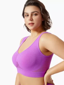 Linge de Mariée Soutien-gorge de yoga dos nu fin sans rembourrage et armatures effet push-up grande taille crop top sexy en maille pour le sport