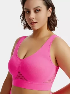 Linge de Mariée Soutien-gorge de yoga dos nu fin sans rembourrage et armatures effet push-up grande taille crop top sexy en maille pour le sport