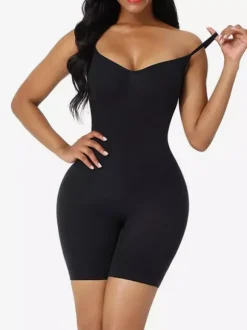 Linge de Mariée Body gainant une pièce amincissant modelant le ventre rehausseur de bras sous-vêtement body gainant abricot clair sans manches bretelles pour le cou