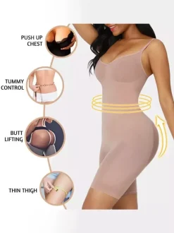 Linge de Mariée Body gainant une pièce amincissant modelant le ventre rehausseur de bras sous-vêtement body gainant abricot clair sans manches bretelles pour le cou