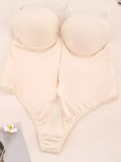 Linge de Mariée Bustier invisible dos nu sans coutures gaine plongeante couleur chair soutien-gorge sans manches et dos nu.