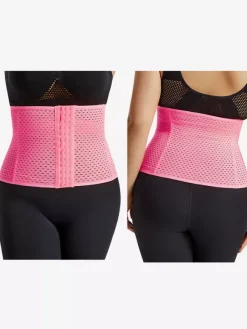 Linge de Mariée Ceinture amincissante post-partum pour le sport gainante et ventre plat avec dos ajouré et corset gainant marron boutonnée sur le devant.