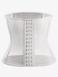 Linge de Mariée Ceinture amincissante post-partum pour le sport gainante et ventre plat avec dos ajouré et corset gainant marron boutonnée sur le devant.
