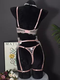 Linge de Mariée Ensemble de lingerie sexy 4 pièces en dentelle blanche avec soutien-gorge et culotte