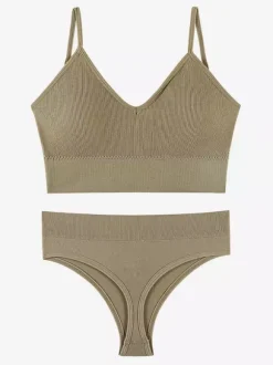 Linge de Mariée Ensemble de lingerie 2 pièces : soutien-gorge bralette grande taille fin sans armatures effet push-up soutien-gorge triangle français et culotte assortie.