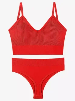 Linge de Mariée Ensemble de lingerie 2 pièces : soutien-gorge bralette grande taille fin sans armatures effet push-up soutien-gorge triangle français et culotte assortie.