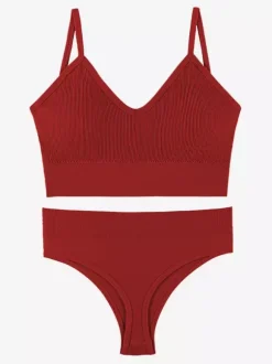 Linge de Mariée Ensemble de lingerie 2 pièces : soutien-gorge bralette grande taille fin sans armatures effet push-up soutien-gorge triangle français et culotte assortie.