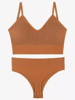 Linge de Mariée Ensemble de lingerie 2 pièces : soutien-gorge bralette grande taille fin sans armatures effet push-up soutien-gorge triangle français et culotte assortie.