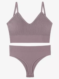 Linge de Mariée Ensemble de lingerie 2 pièces : soutien-gorge bralette grande taille fin sans armatures effet push-up soutien-gorge triangle français et culotte assortie.