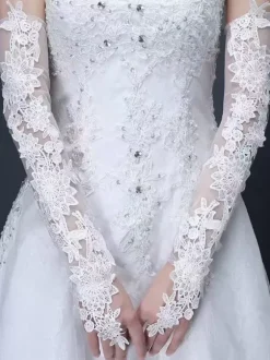 Linge de Mariée Gant Long Mariage Femme Dentelle Blanche Fête