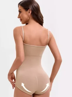 Linge de Mariée Lingerie gainante noire sans manches dos nu bretelles boutonnées au cou brassière ajustable body sans coutures coussinets amovibles fermeture à agrafes sur le devant