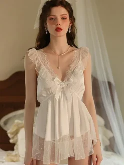 Linge de Mariée Lingerie Pour Femme Blanc Dentelle Dos Nu Lingerie
