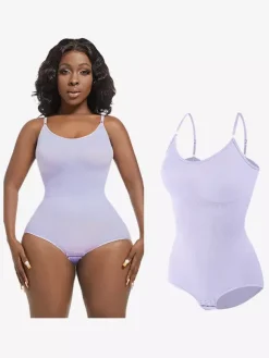Linge de Mariée Lingerie sculptante rose camée sans manches à bretelles et boutons au cou gaine post-partum intégrale - Body gainant ventre plat et poitrine rehaussante grande taille