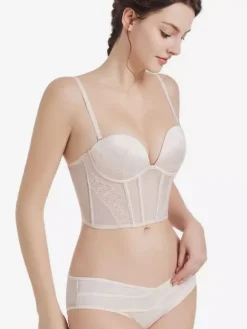 Linge de Mariée Lingerie sexy nude 2 pièces avec soutien-gorge et culotte chic pour adulte