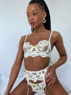 Linge de Mariée Nuisettes Lingerie Sexy Femme Ensembles Deux Pièces Taille Haute avec Bretelles à Col Décolleté Unicolore