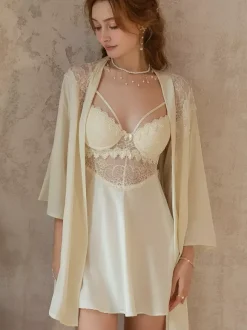 Linge de Mariée Nuisettes Lingerie Sexy Beige Dentelle Polyester Vêtements de Nuit Sexy