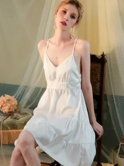 Linge de Mariée Nuisettes Lingerie Nuisette Pour Femme Blanc Dos Nu Polyester Sexy