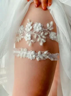 Linge de Mariée Porte-Jarretelles En Dentelle Blanche Pour Femme Jarretière Perle