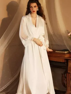 Linge de Mariée Pyjama Sexy 2 Pièces Robe À Bretelle Veste Manches Longues